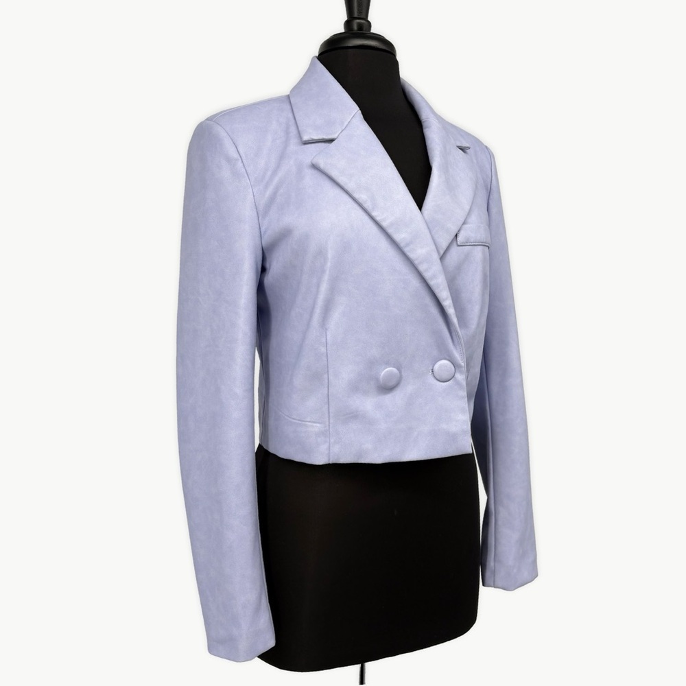 7 For All Mankind Faux Leather Cropped Jacket Sz Medium Lavender Double Breasted - Picture 2 of 13